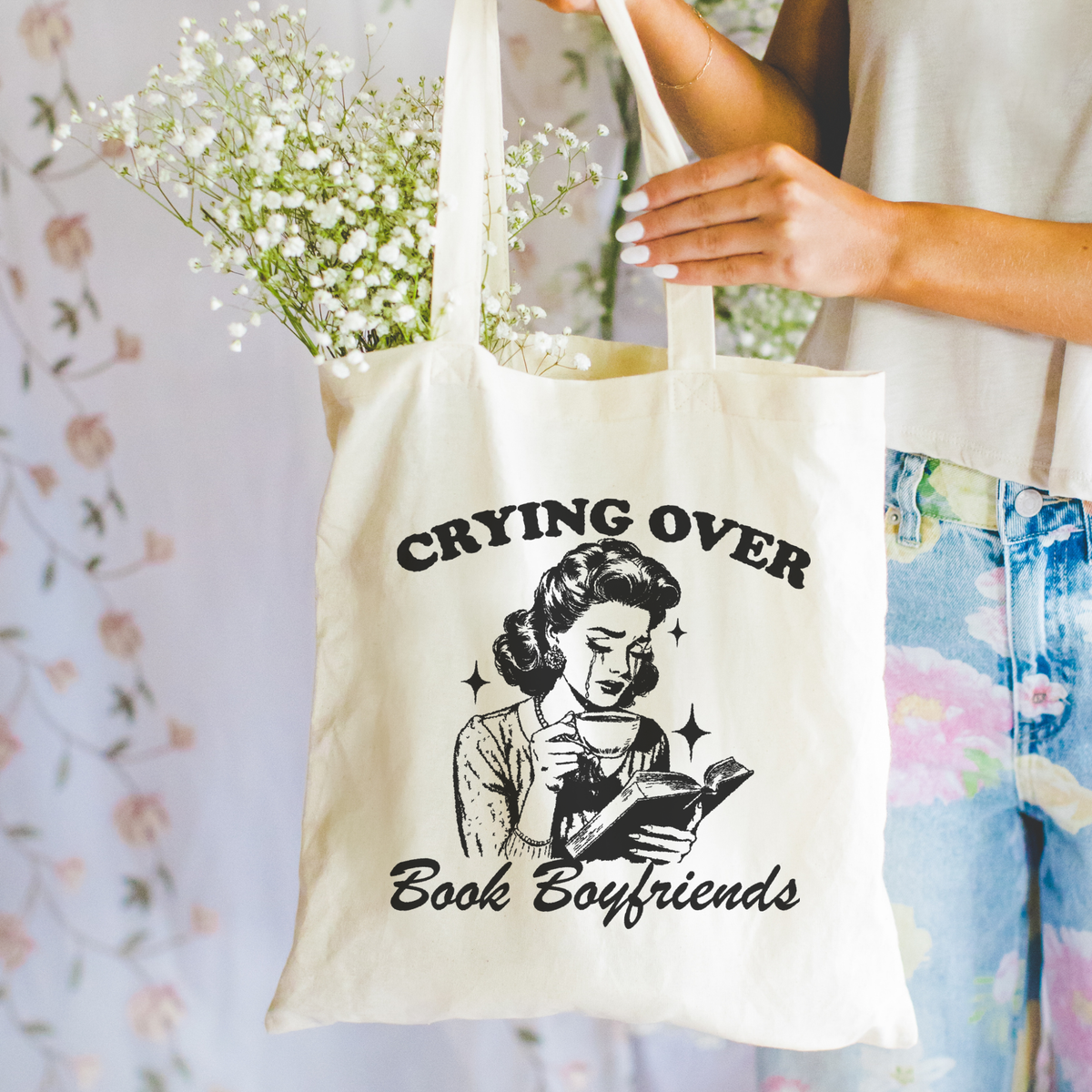 Crying Over Book Boyfriends Tote Bag